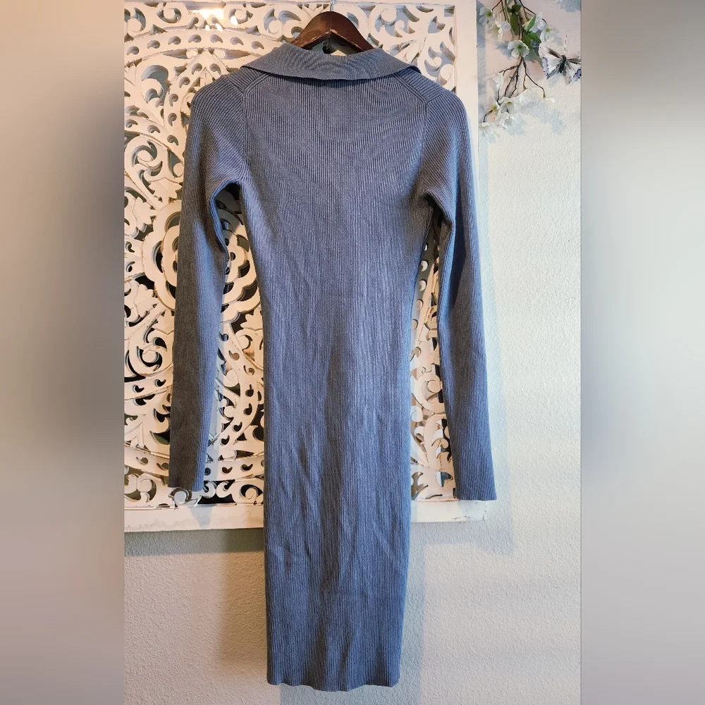 House Of Harlow 1960 Revolve Blue Collared Ribbed Knit Button Down Dress Small - Picture 8 of 15